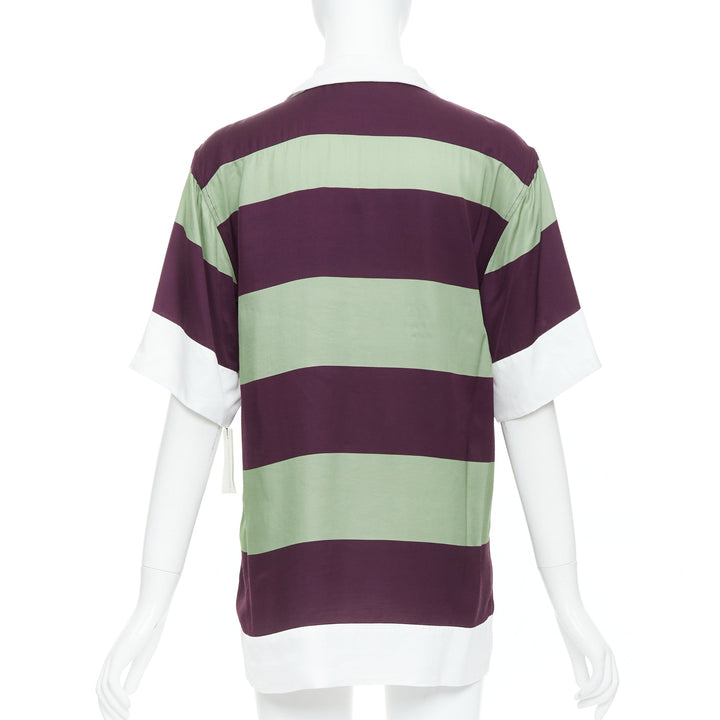 DRIES VAN NOTEN Clive 8142 green purple striped bowling shirt FR34 XS