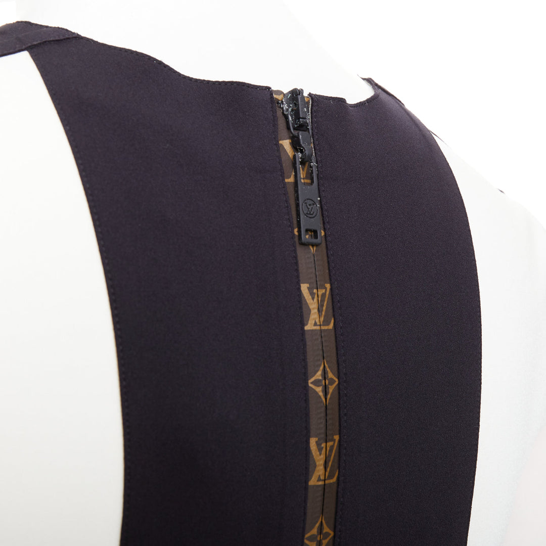 LOUIS VUITTON grey black colorblocked LV canvas peplum top FR38 M
