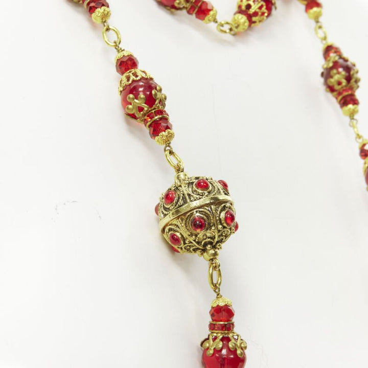 vintage CHANEL 93P red Gripoix Byzantine ball gold-tone sautoir necklace rare