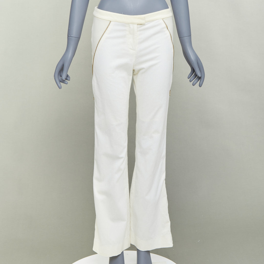 ALEXANDER MCQUEEN 2003 Vintage cream cotton blend zipper side flare pants IT40 S