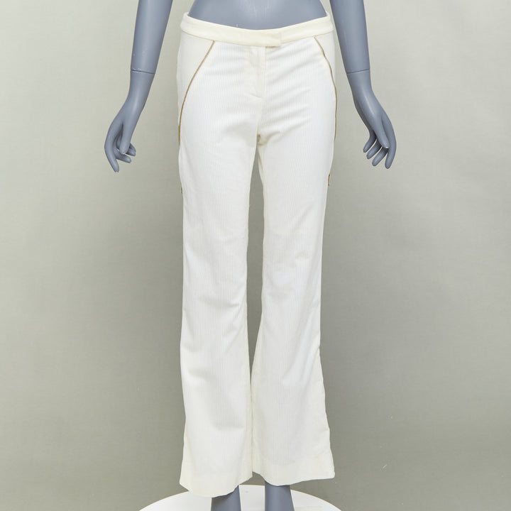 ALEXANDER MCQUEEN 2003 Vintage cream cotton blend zipper side flare pants IT40 S