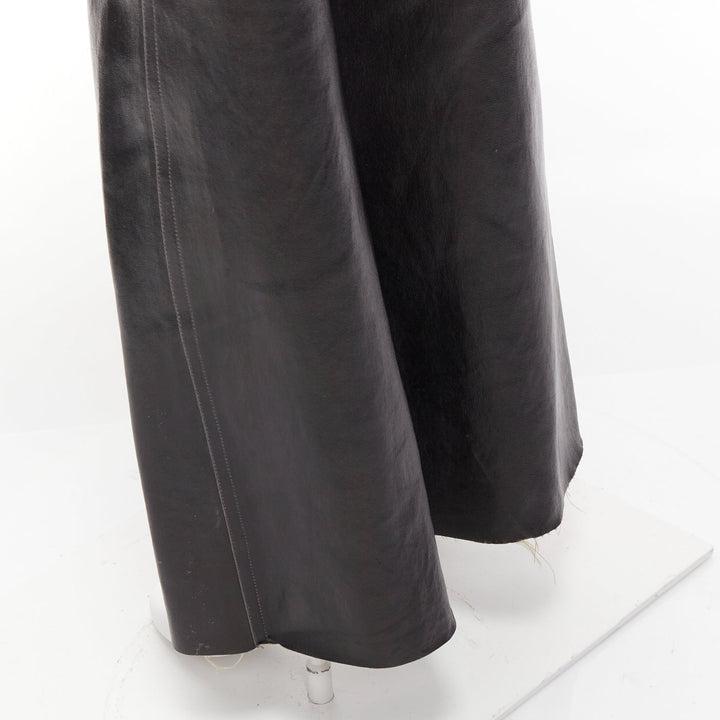 JITROIS black lambskin leather cotton blend lined patchwork flare pants IT34 XXS