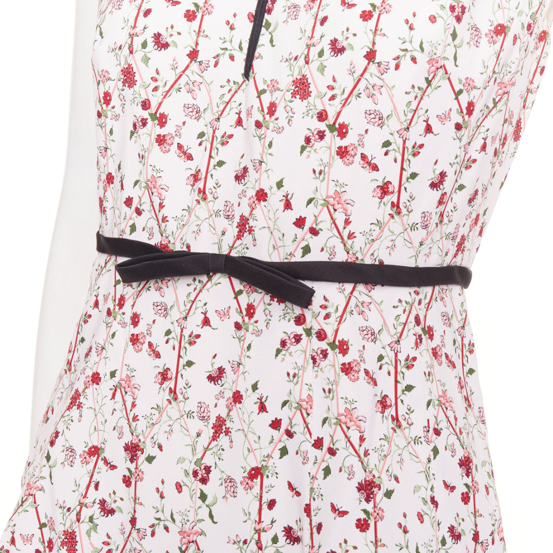 GIAMBATTISTA VALLI  white green nylon silk floral print ribbon belt dress IT42 M