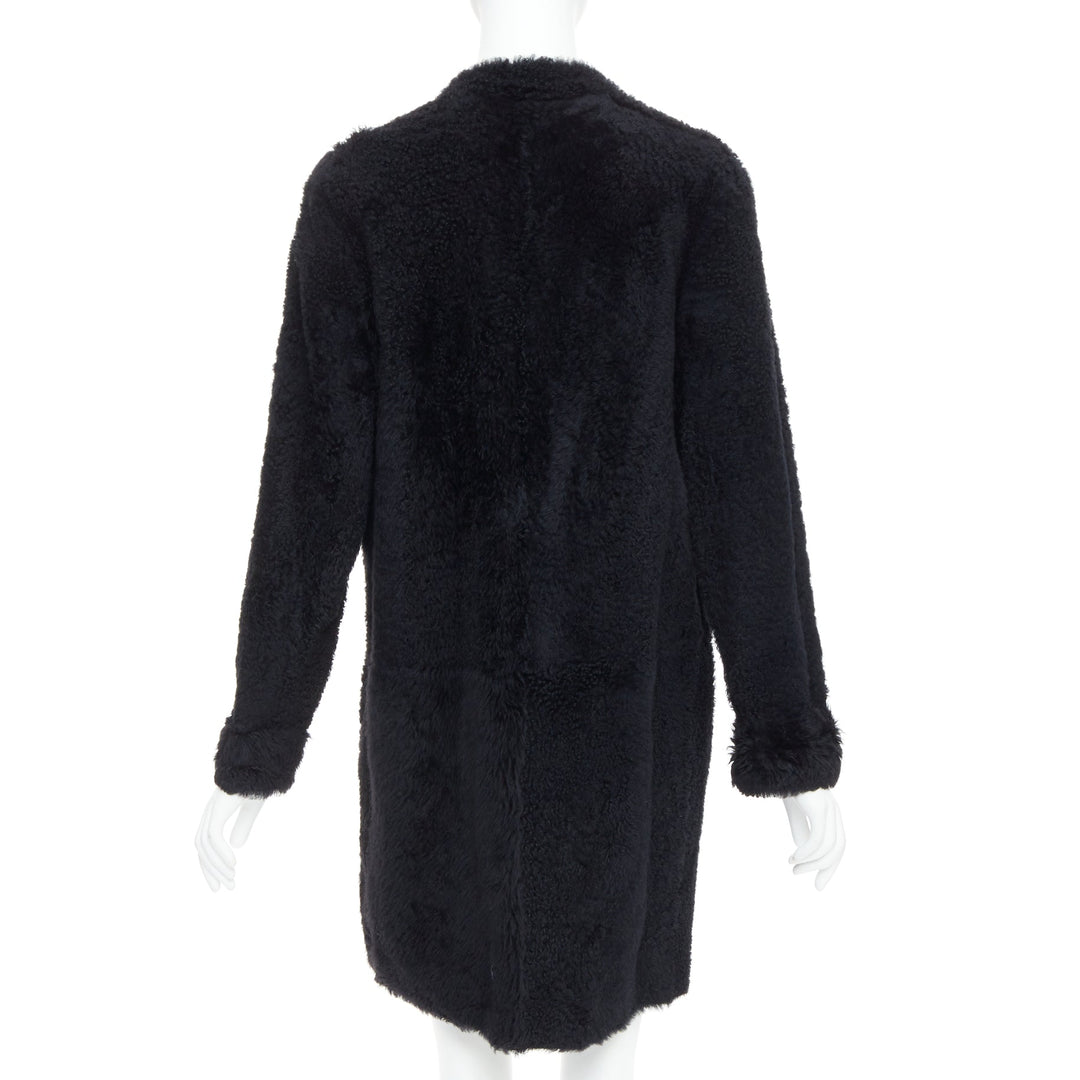 KARL DONOGHUE black lambskin shearling fur single button long coat L