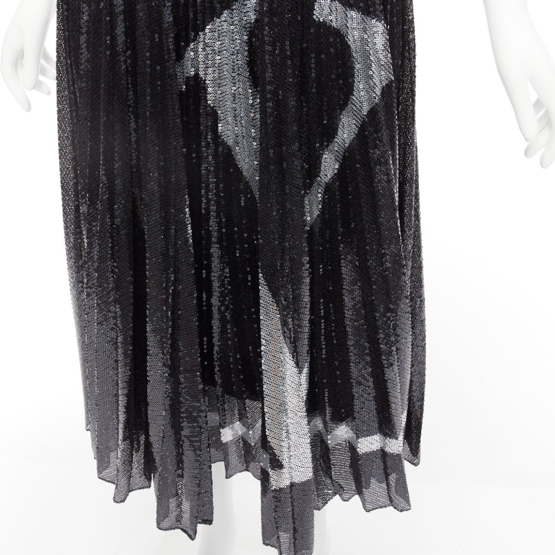 VALENTINO VLOGO black silver sequins embellished pleated plisse midi skirt XS