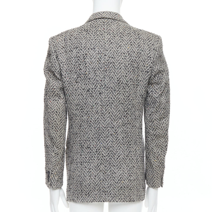 YVES SAINT LAURENT Vintage black grey colourful chevron tweed blazer jacket
