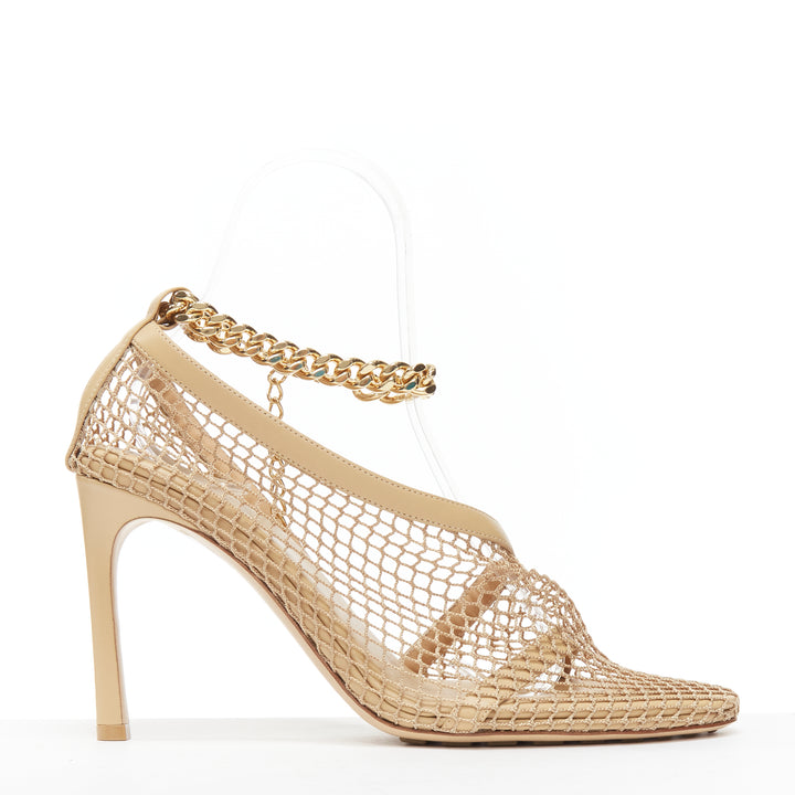 BOTTEGA VENETA Runway Daniel Lee beige fishnet gold chain high heel EU39