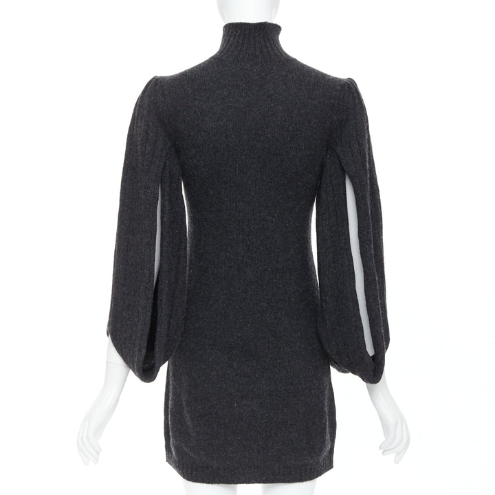 CHANEL 07A charcoal grey CC button loop sleeve sweater dress