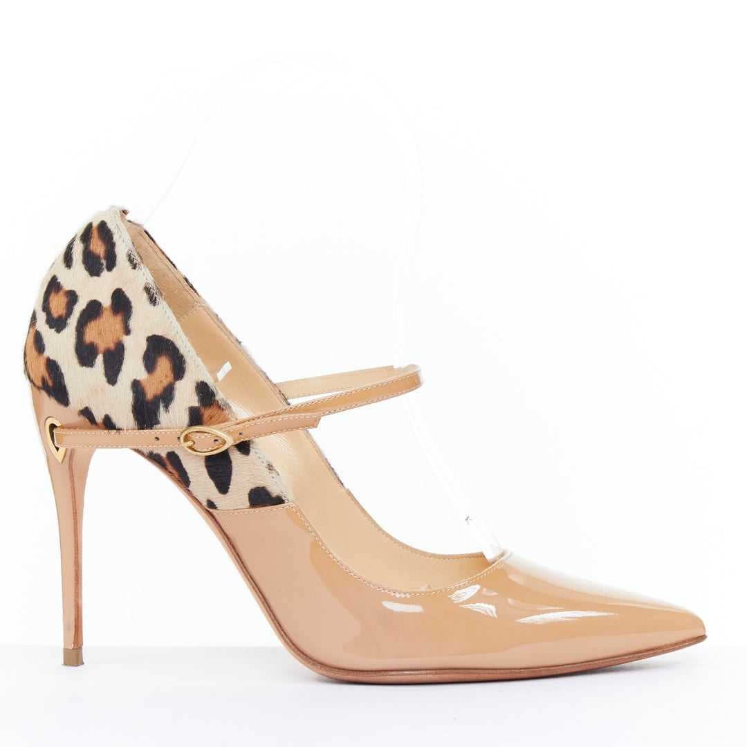 JENNIFER CHAMANDI Lorenzo 105 nude patent leopard calf hair pumps EU36.5 US6.5