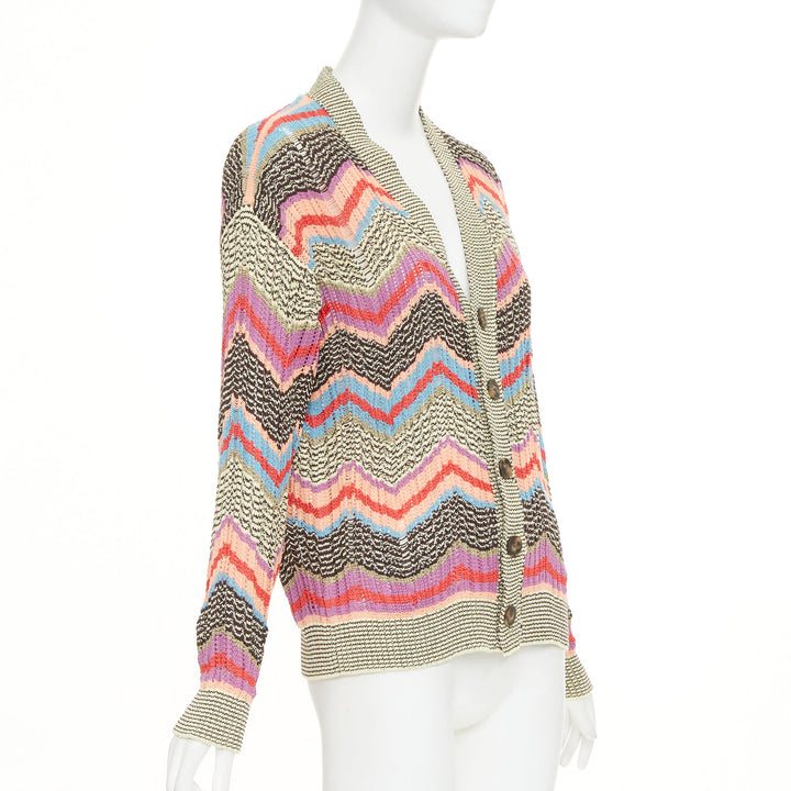 MISSONI Collection yellow brown multicolor chevon intarsia knitted cardigan XS