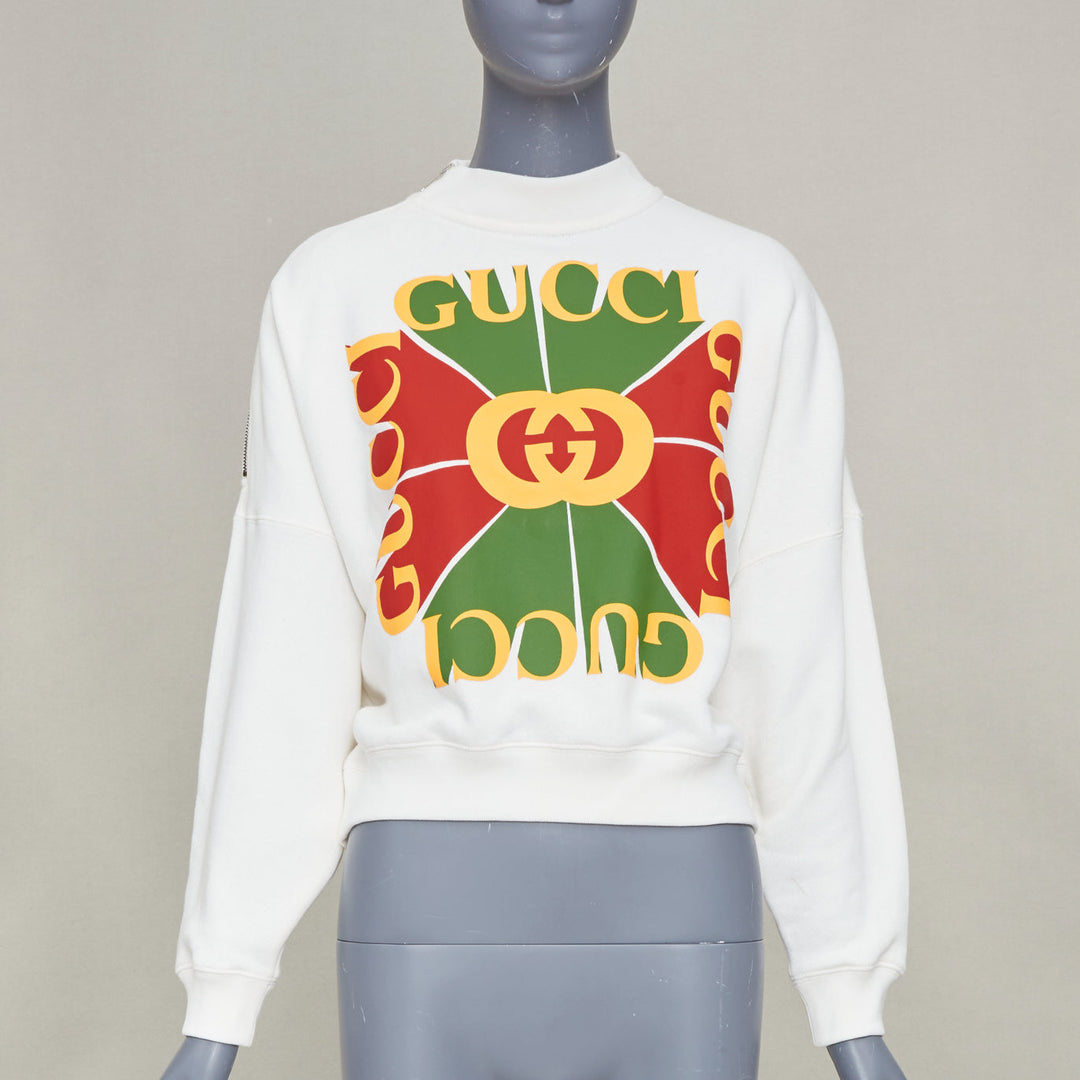 GUCCI 2022 Vintage Logo geometric graphic print zip shoulder sweatshirt IT40 S