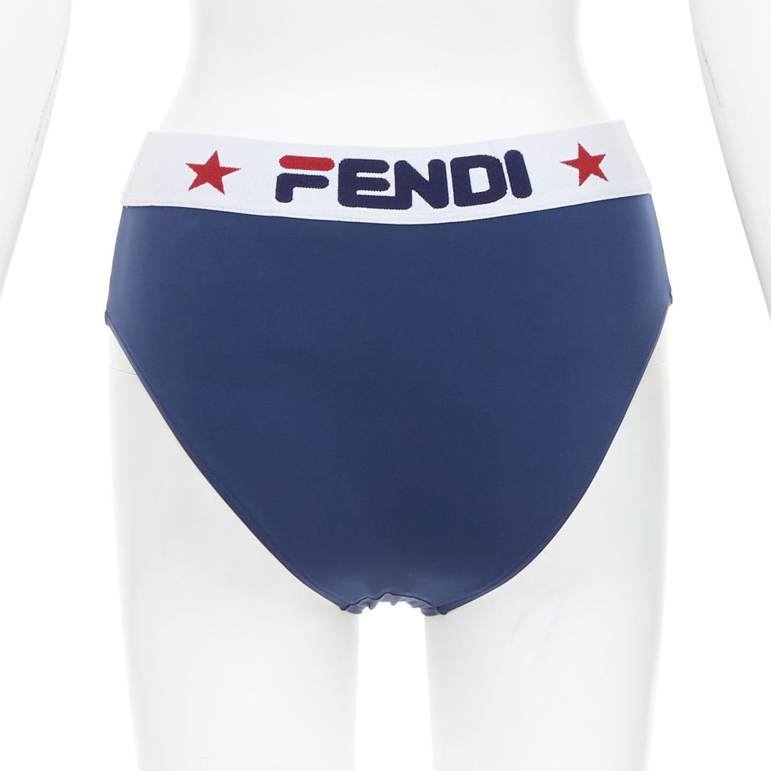 FENDI FILA blue red white logo star colorblock bandeau bikini swim set IT36 XXS