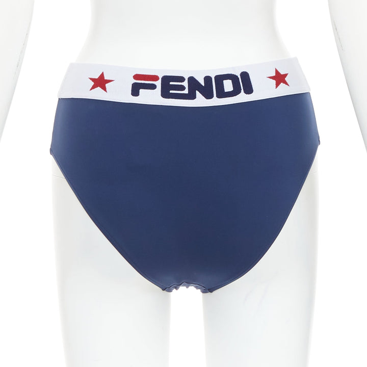 FENDI FILA blue red white logo star colorblock bandeau bikini swim set IT36 XXS