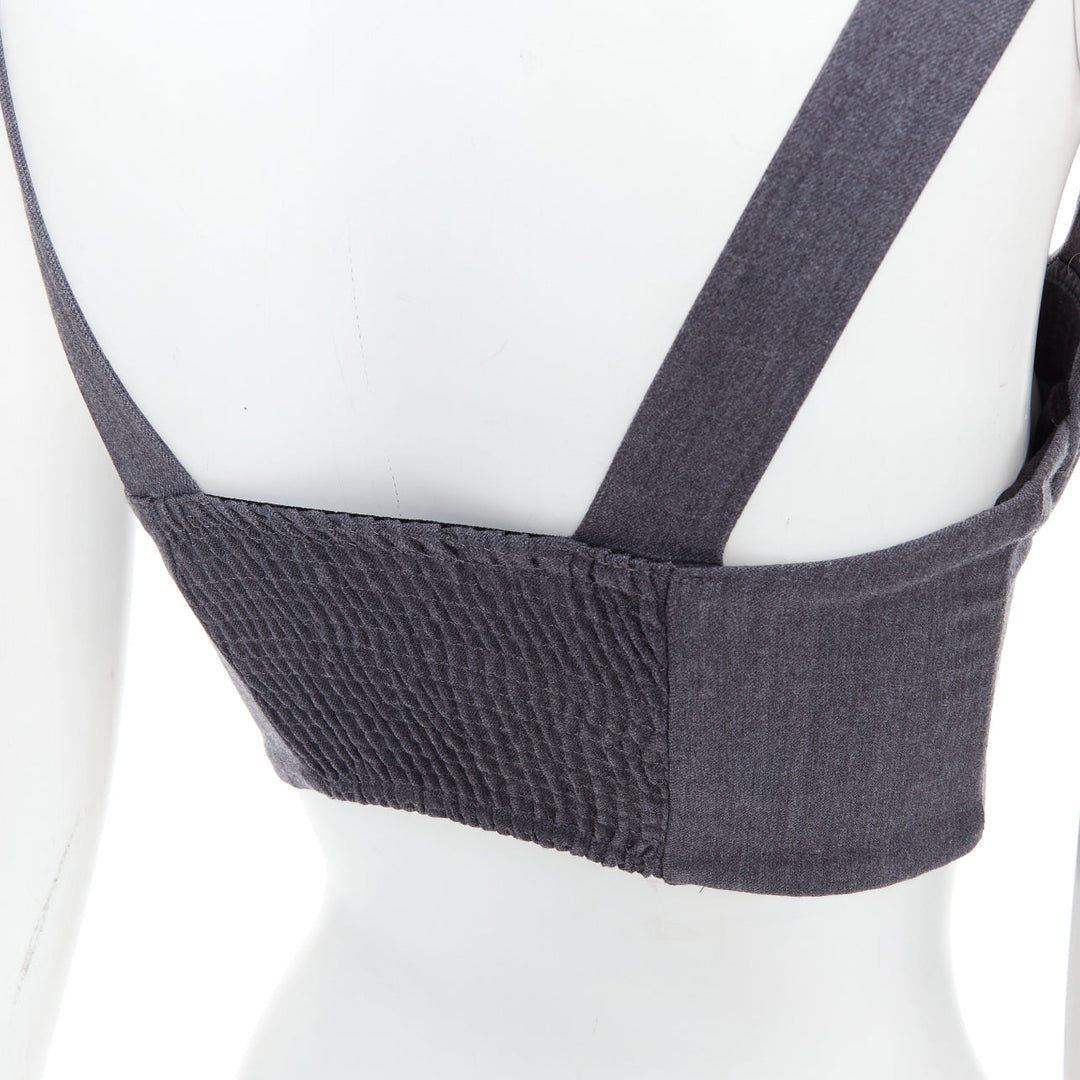 LA PERLA grey virgin wool gold studs cropped bustier top IT36D S