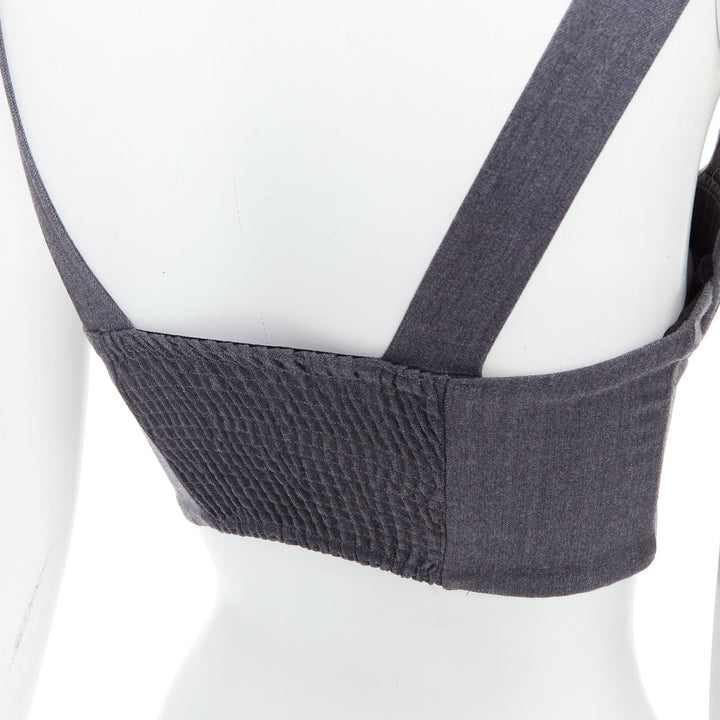 LA PERLA grey virgin wool gold studs cropped bustier top IT36D S