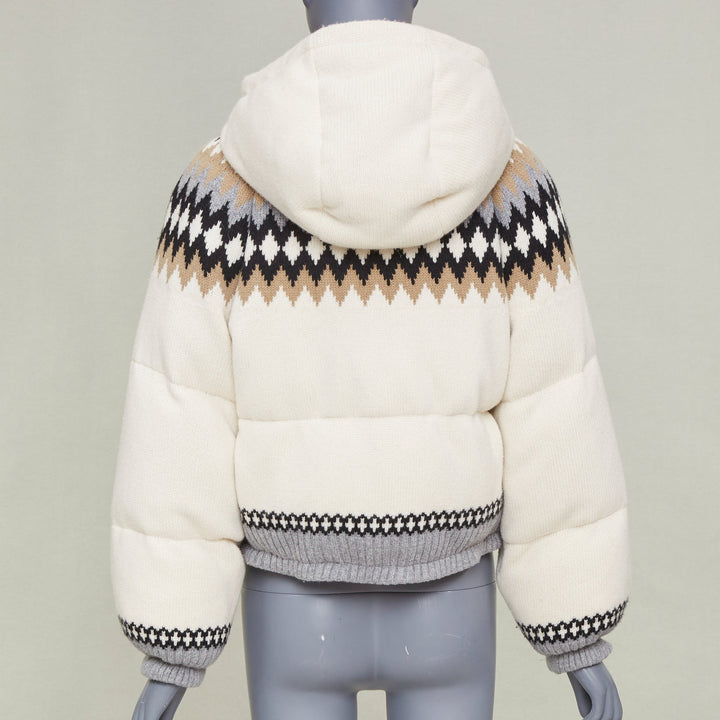 PRADA 2021 On Ice Jacquard Intarsia Logo ivory wool blend puffer jacket IT42 M