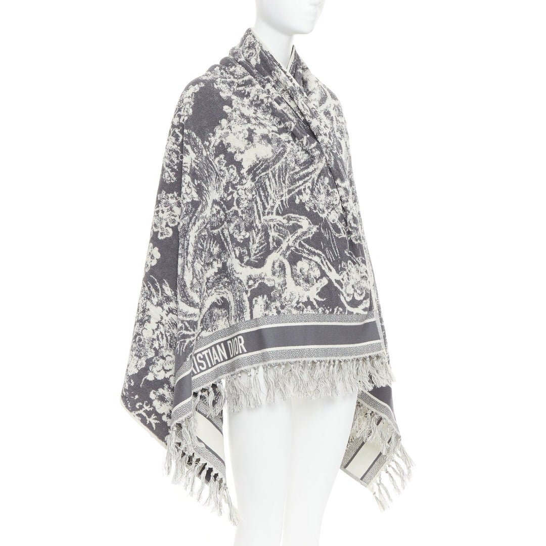 CHRISTIAN DIOR Toile de Jouy ivory grey reverse cotton big beach towel