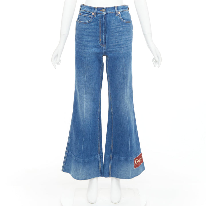 GUCCI Alessandro Michele 2021 red logo blue denim flared jeans 25"