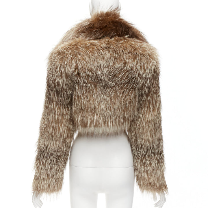 FENDI brown fur long sleeve crop jacket with detachable collar IT36 XXS