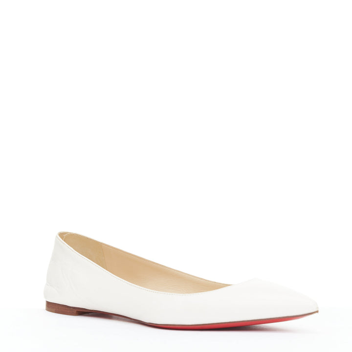 CHRISTIAN LOUBOUTIN off white leather point toe flat shoes EU37.5