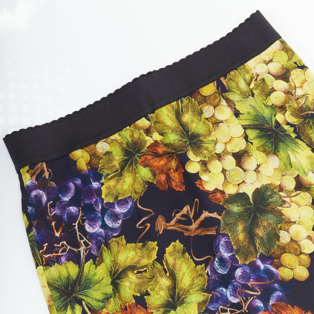 DOLCE GABBANA green floral purple grape elastic waist pencil skirt IT48 XXL