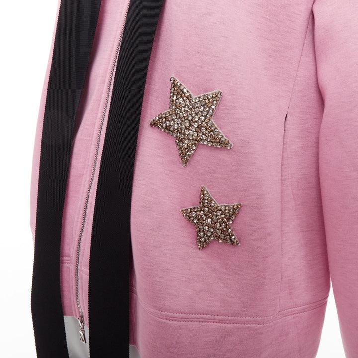 DICE KAYEK pink neoprene beaded star applique ribbon drawstring hoodie IT38 XS