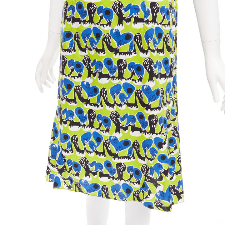 MARNI green blue geometric print cotton kick flared summer dress IT42 M