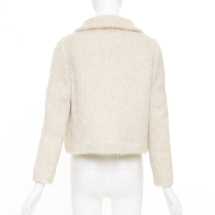 CHLOE Pierre cream fuzzy viscose single tortoiseshell button crop jacket FR34 XS