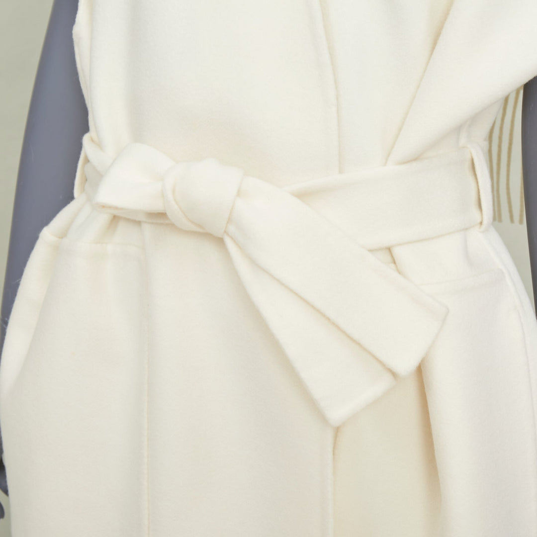 ERMES ivory 100% double face cashmere open cap sleeve belted robe coat FR36 S
