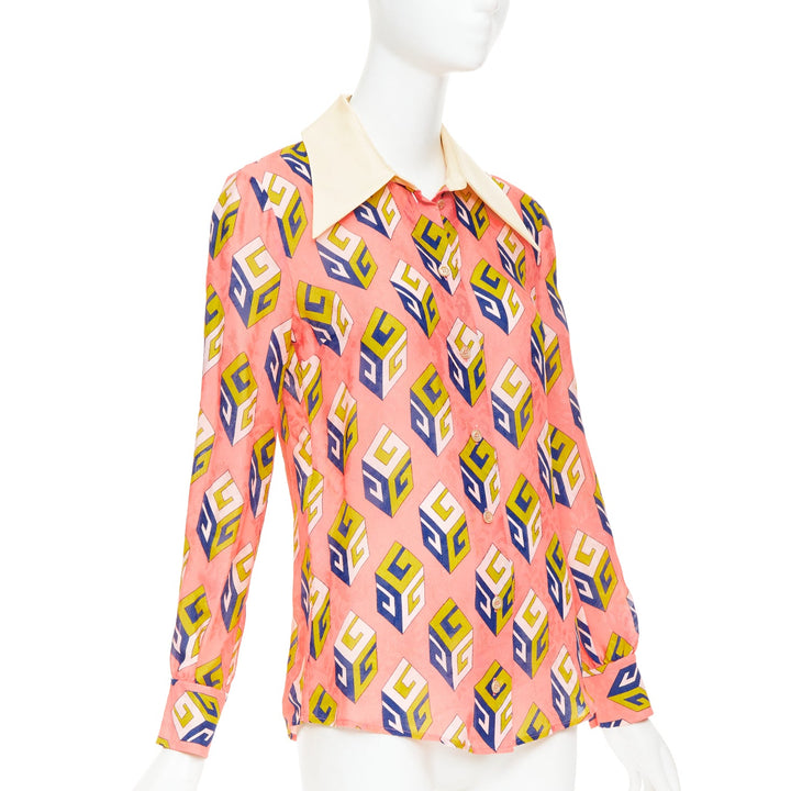 GUCCI Alessandro Michele 2017 pink geometric vintage G print blouse IT38 XS