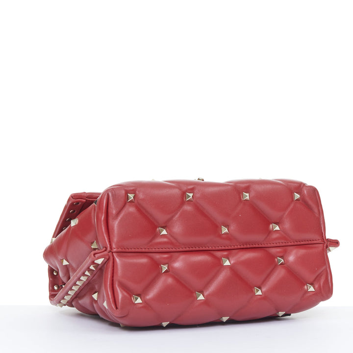 VALENTINO runway Candystud Rosso red quilted lambskin leather top handle bag