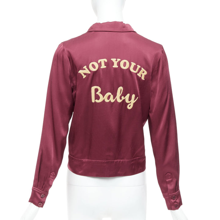 REFORMATION red satin Not Your Baby embroidery crop jacket XS