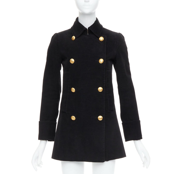 ALEXANDER MCQUEEN MCQ black cotton gold buttons double breast coat IT36 XXS