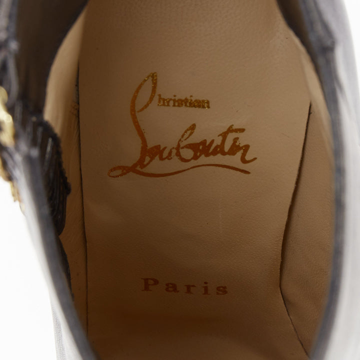 CHRISTIAN LOUBOUTIN Safety 100 black calf leather buckle stiletto boots EU37
