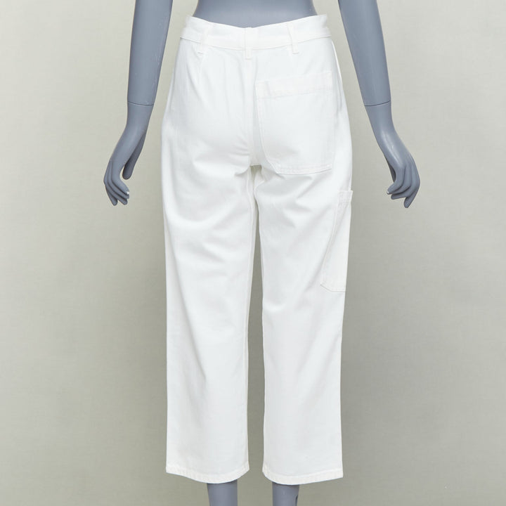 THE ROW white cotton studded patch pockets high waist crop jeans US0 XS