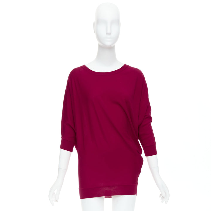 ALEXANDER MCQUEEN raspberry red 100% wool asymmetric drape sweater M