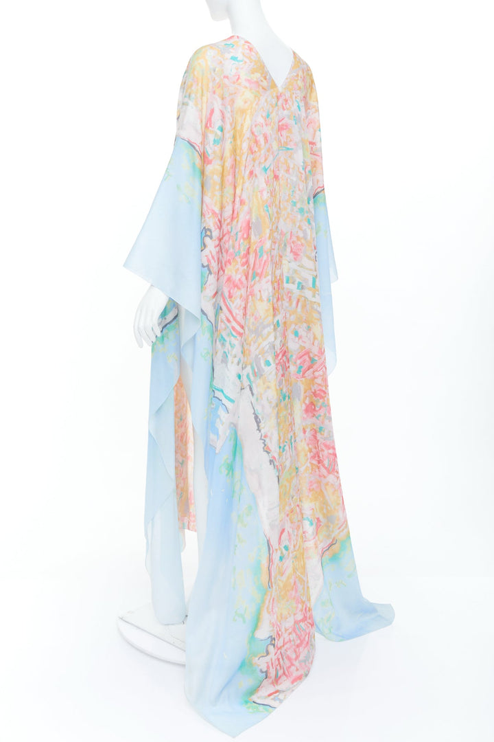 CHANEL 2011 Runway abstract watercolor silk cotton mix caftan maxi dress OS
