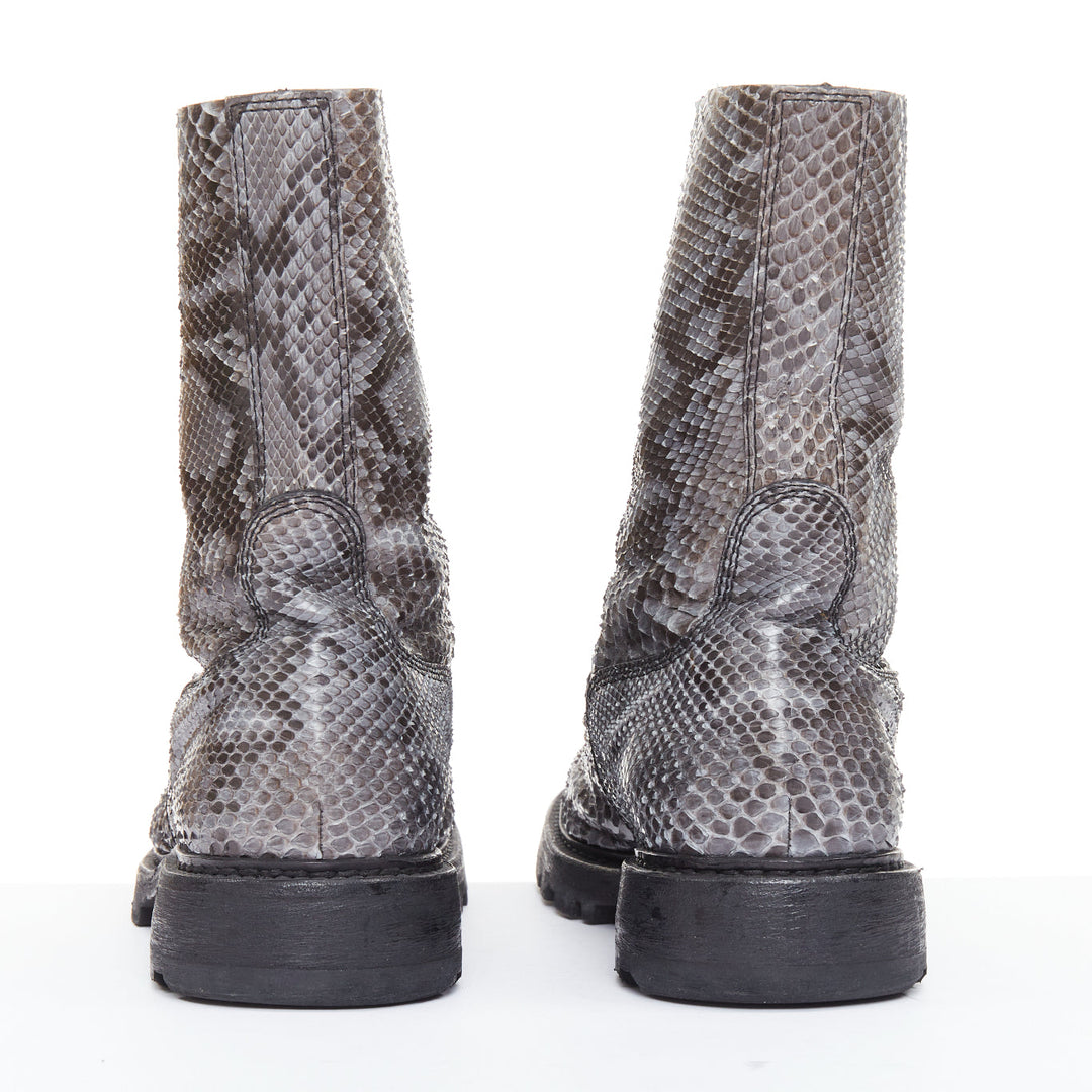 rare JIL SANDER grey python print scaled leather lace lug sole combat boots EU43