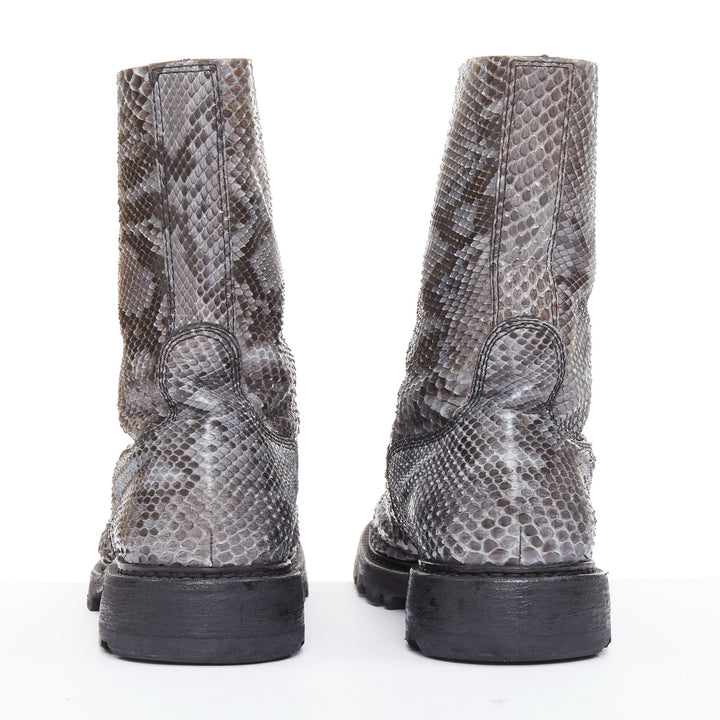rare JIL SANDER grey python print scaled leather lace lug sole combat boots EU43