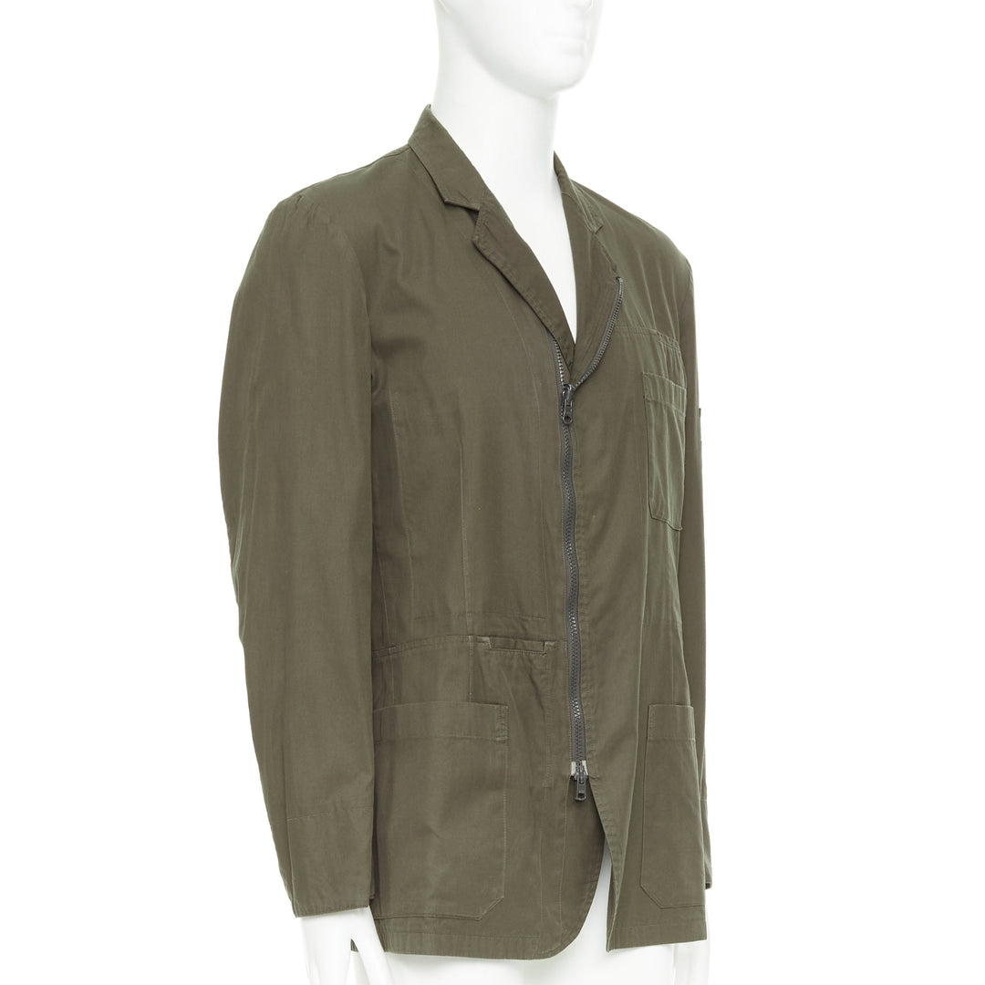 Y'S YOHJI YAMAMOTO green asymmetric zip up multi pockets military jacket JP3 L