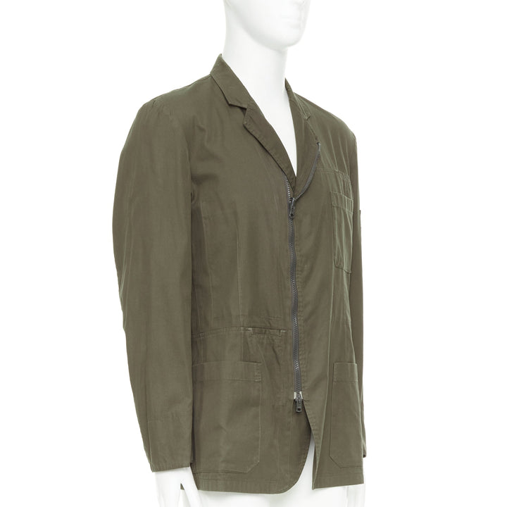 Y'S YOHJI YAMAMOTO green asymmetric zip up multi pockets military jacket JP3 L