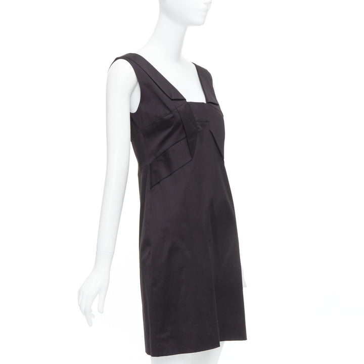 GUCCI 2007 black cotton origami pleat square neckline shift dress IT40 S