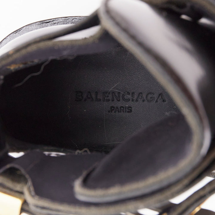 BALENCIAGA Ceinture black mixed metal hardware black cut out moto boots EU35.5