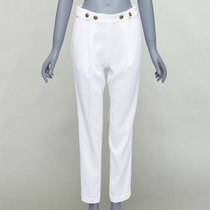 PHILOSOPHY white bronze crest buttons pleated tapered pants IT38 XS