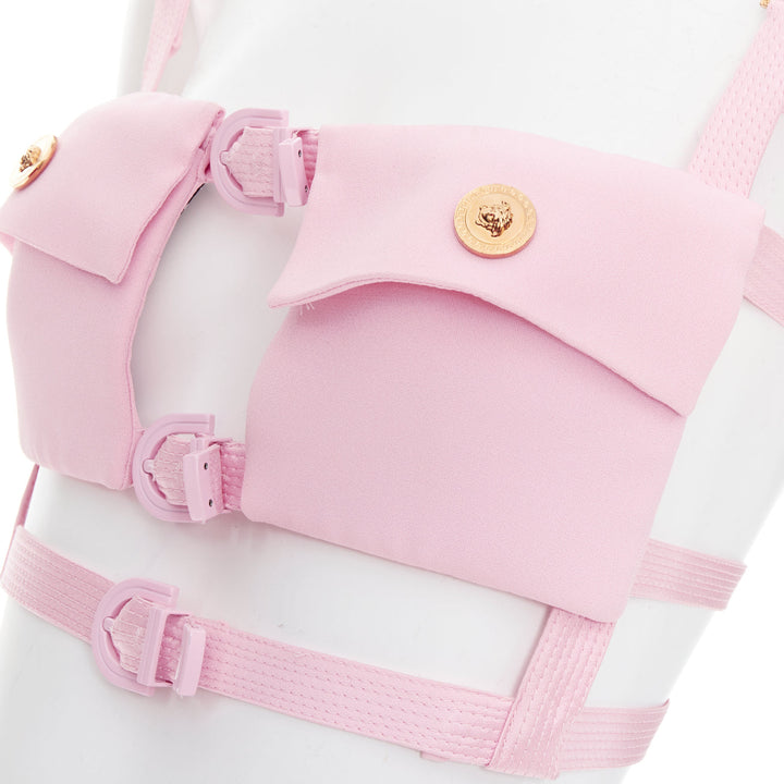rare VERSACE Dua Lipa 2023 La Vacanza Runway pink bondage Enver top IT42 M