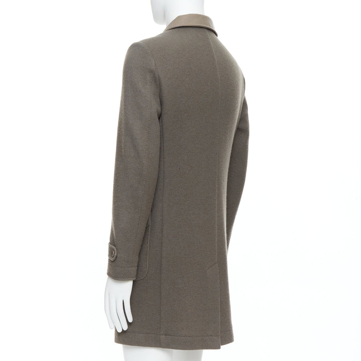LORO PIANA khaki beige cashmere blend deer leather collar coat S