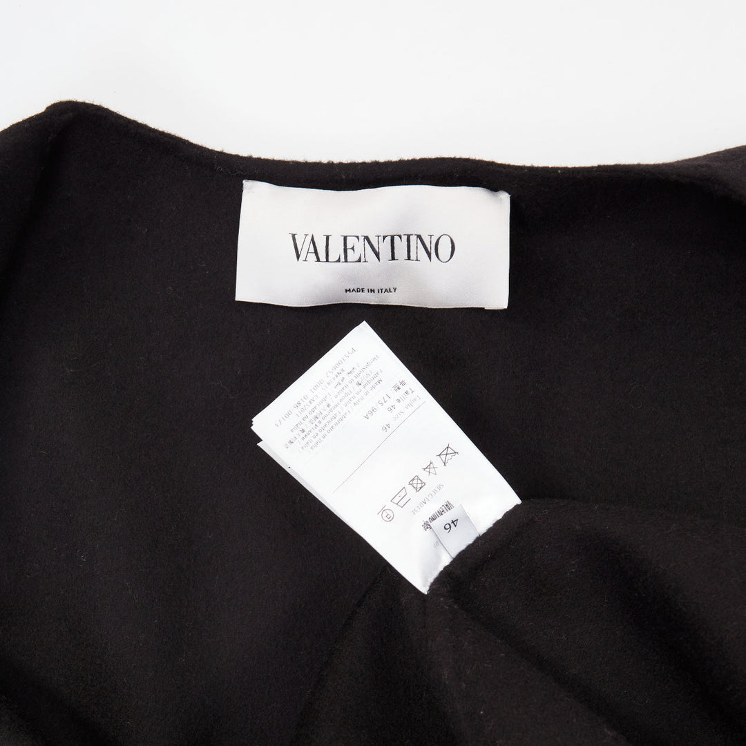 VALENTINO black virgin wool cashmere blend tiered ruffle sleeve overcoat IT46 XL