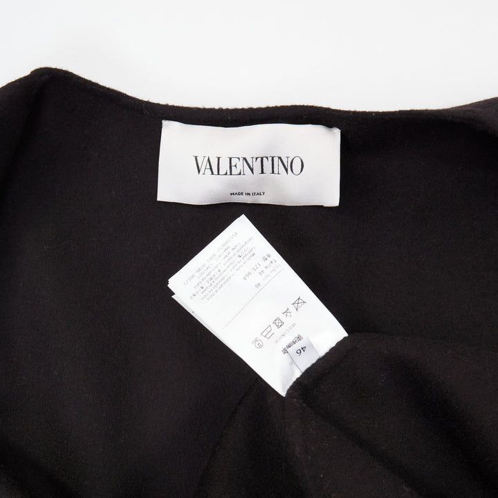 VALENTINO black virgin wool cashmere blend tiered ruffle sleeve overcoat IT46 XL