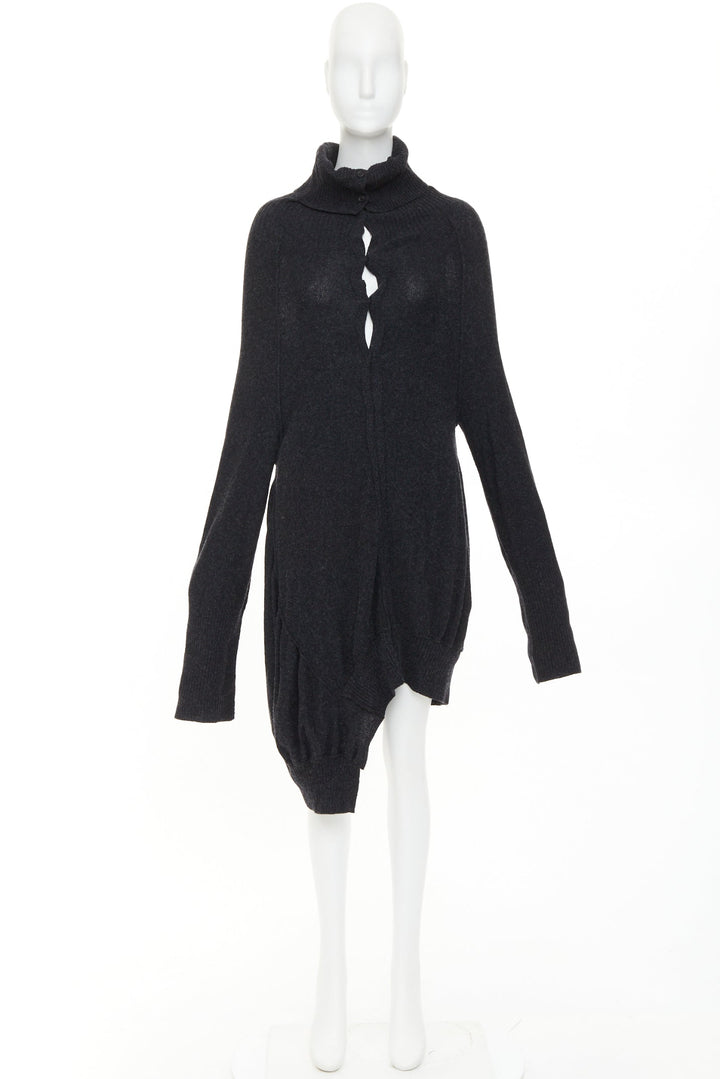 Y'S YOHJI YAMAMOTO grey wool button up asymmetric turtleneck sweater dress JP3 L