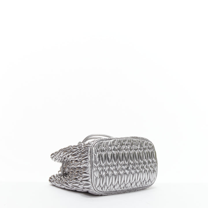 MIU MIU Matelasse Nappa crystal chain silver leather crossbody bucket bag